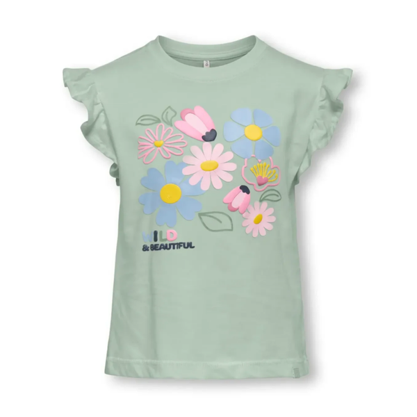 Only Mini - Tshirt groen bloemen
