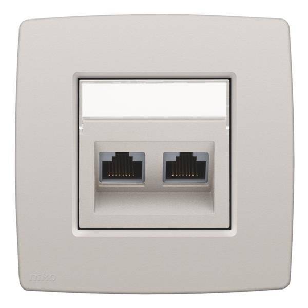 Niko Centraalplaat 2x RJ45 STP cat.6, schuin, met doorzichtig tekstveld lichtgrijs 102-65400