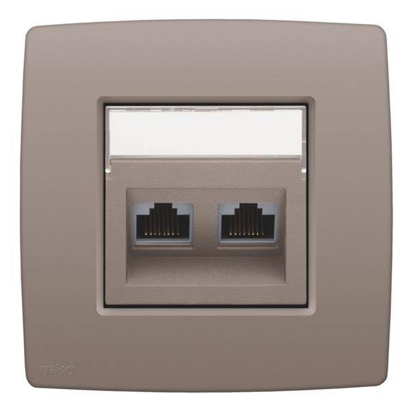 NIKO Centraalplaat 2x RJ45 STP cat.6, schuin met doorzichtig tekstveld grijs  104-65400