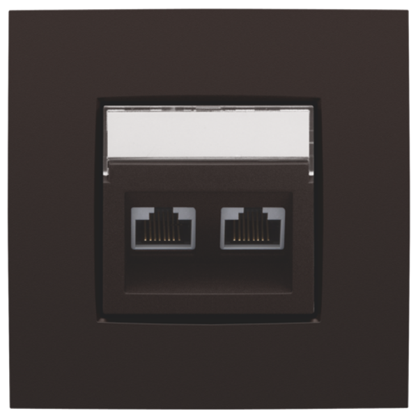 NIKO Centraalplaat 2x RJ45 STP cat.6 schuin met doorzichtig tekstveld bruin 124-65400