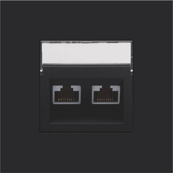 Niko Centraalplaat 2x RJ45 STP cat.6 schuin met doorzichtig tekstveld zwart 161-65400