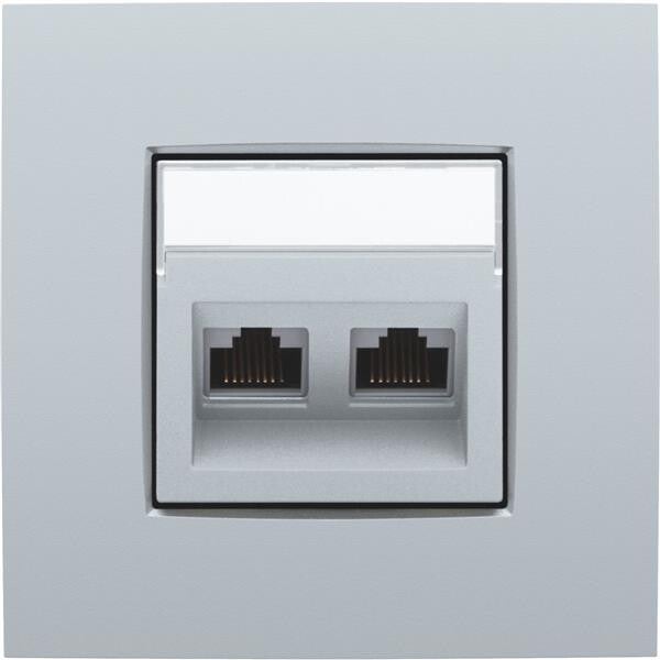 NIKO Centraalplaat 2x RJ45 STP cat.6 schuin met doorzichtig tekstveld sterling 121-65400