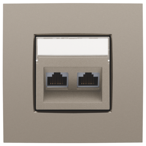 NIKO Centraalplaat 2x RJ45 STP cat.6 schuin met doorzichtig tekstveld brons 123-65400