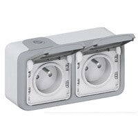 Legrand Plexo Waterbestendig dubbel stopcontact horizontaal grijs 69912