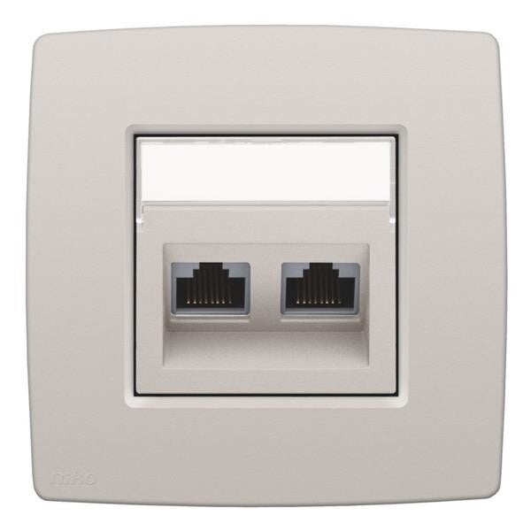 Niko Centraalplaat 2x RJ45 STP cat.6, schuin, met doorzichtig tekstveld lichtgrijs 102-65400