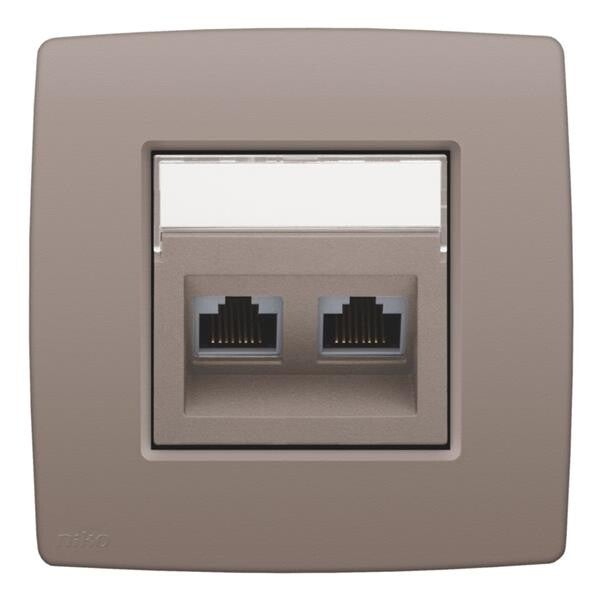 NIKO Centraalplaat 2x RJ45 STP cat.6, schuin met doorzichtig tekstveld grijs  104-65400
