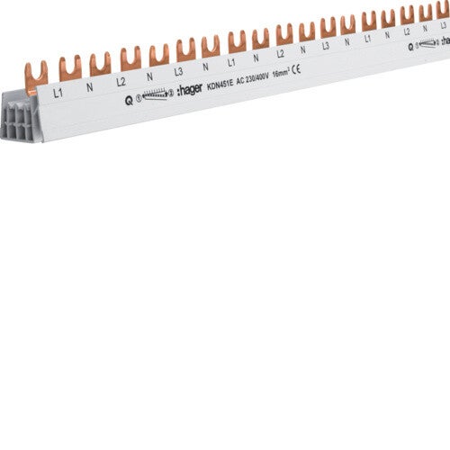 Hager kamgeleider 3x(P+N) 54 Mod -D 16mm² 80A met vorken L1 N-L2 N-L3 N => L1 N-L2 N-L3 N KDN451E