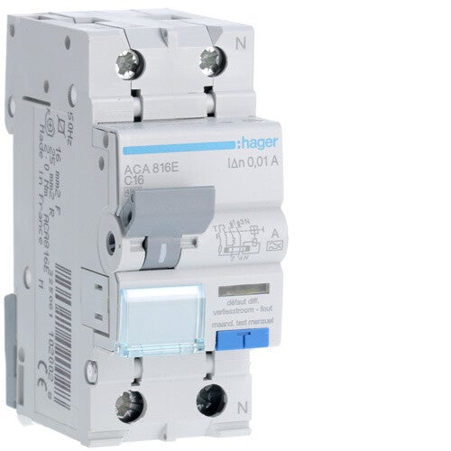 Hager Differentieel 4,5kA 1P+N 16A 10mA type A - ACA816E