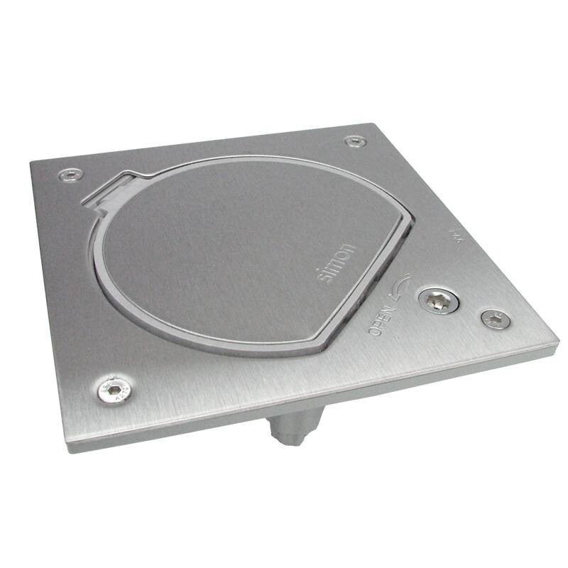 Simon Waterdicht inox vloerstopcontact met RJ45 UTP connector en veiligheids sluiting, Belgisch Frans stopcontact KSE25USEC/23/72