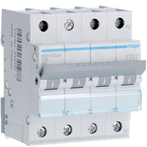 Hager Automaat 3kA - C - 3P+N - 20A - 4M - MWN620A