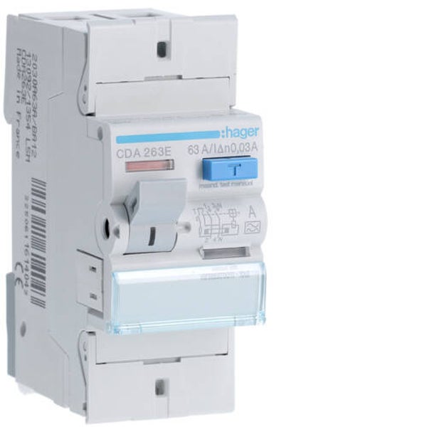 Hager Aardlekschakelaar 2P 63A 30mA type A - CDA263E