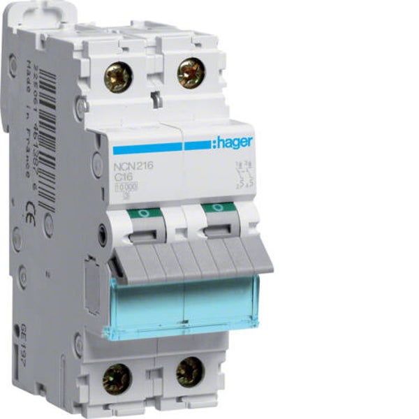 Hager Automaat 10kA - C - 2P - 16A - 2M - NCN216