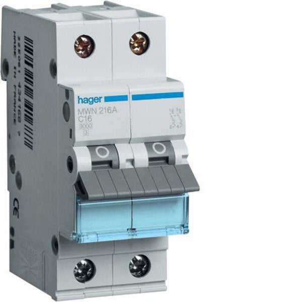 Hager Automaat 3kA - C - 2P - 16A - 2M - MWN216A
