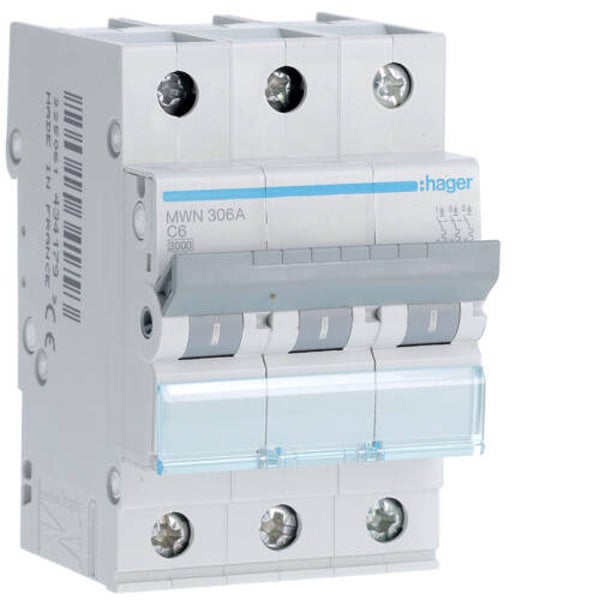 Hager Automaat 3kA - C - 3P - 6A - 3M - MWN306A