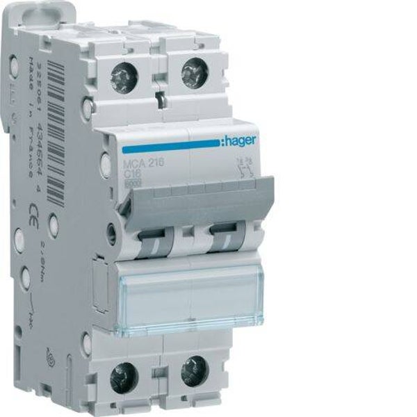 Hager Automaat 6kA - C - 2P - 16A - 2M - MCA216