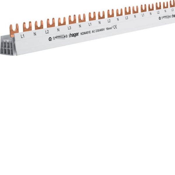 Hager kamgeleider 3x(P+N) 54 Mod -D 16mm² 80A met vorken L1 N-L2 N-L3 N => L1 N-L2 N-L3 N KDN451E