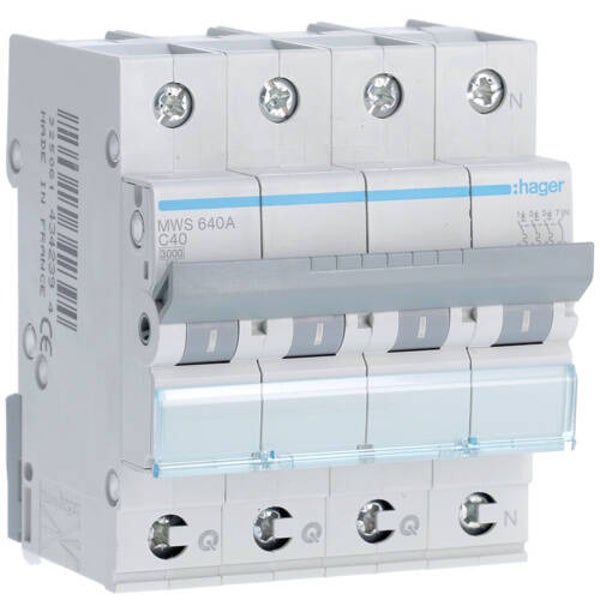 Hager Quickconnect 3P+N 40A 3KA C 4MOD -MWS640A