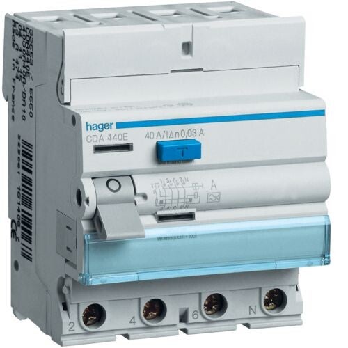 Hager Aardlekschakelaar 4P 40A 30mA type A - CDA440E