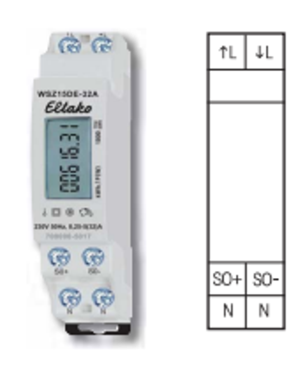 Eltako LCD energiemeter tot 32A mono niet geijkt WSZ15DE-32A WSZ15DE-32A