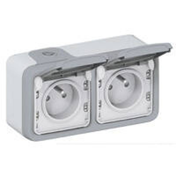 Legrand Plexo Waterbestendig dubbel stopcontact horizontaal grijs 69912
