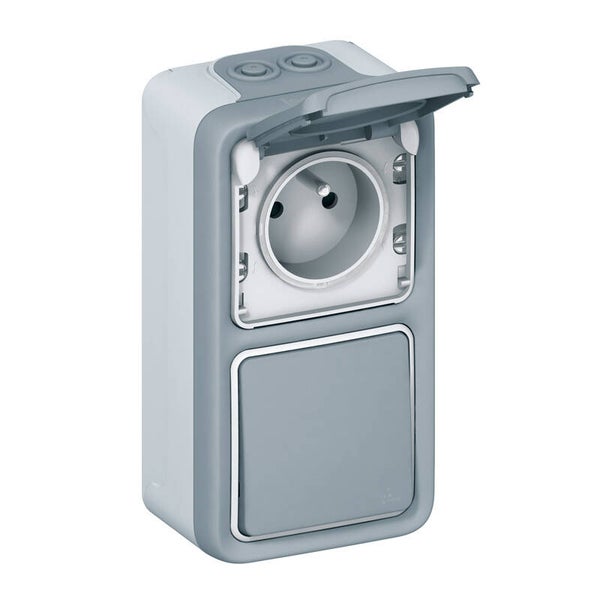 Legrand Plexo wissel. + contactdoos (verticaal) grijs - 69914