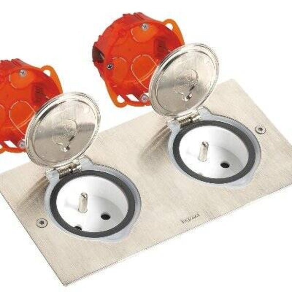 Dubbel Vloerstopcontact Kit inbouwdoos - inox deksel- stopcontact - voor zwevende vloer Set-092111 set_LEG_092111
