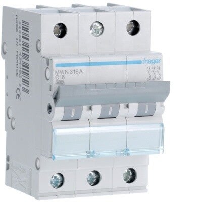 Hager Automaat 3kA - C - 3P - 16A - 3M - MWN316A