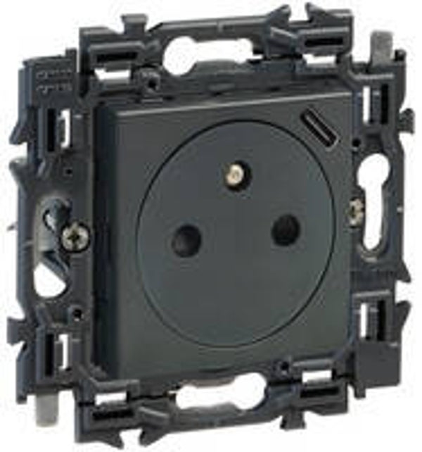 Legrand Valena Next stopcontact 2P+A met geïntegreerde USB lader 1100mA Set Zwart klauwen - 741737