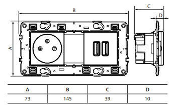 Legrand Valena Next Stopcontact 2P+A+dubbele USB vlak Set Zwart schroef - 741735
