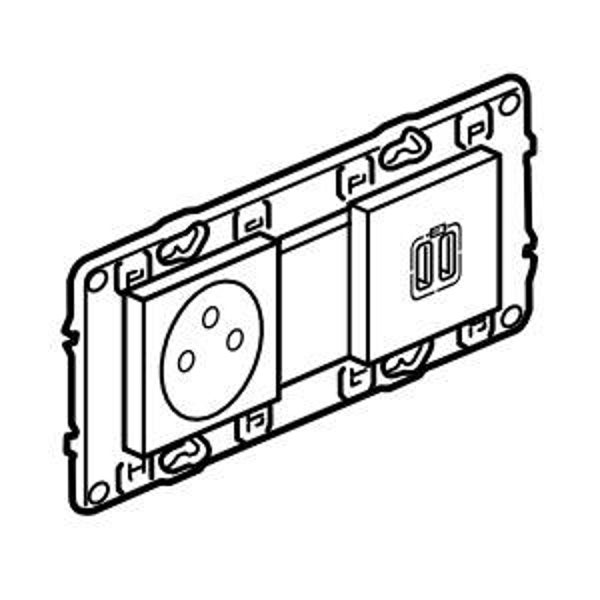 Legrand Valena Next Stopcontact 2P+A+dubbele USB vlak Set Alu schroef - 741635