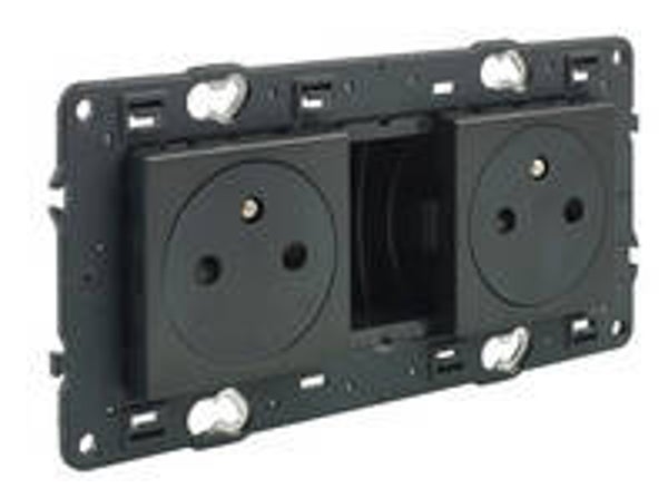 Legrand Valena Next vlak stopcontact 2x2P+A 16A Set Zwart schroef - 741732