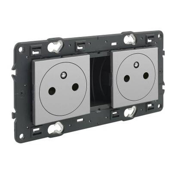 Legrand Valena Next vlak stopcontact 2x2P+A 16A Set Alu schroef - 741632