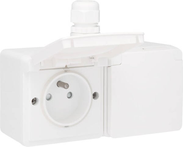 Niko Waterbestendig dubbel stopcontact 1 ingang horizontaal wit Niko 701-37748