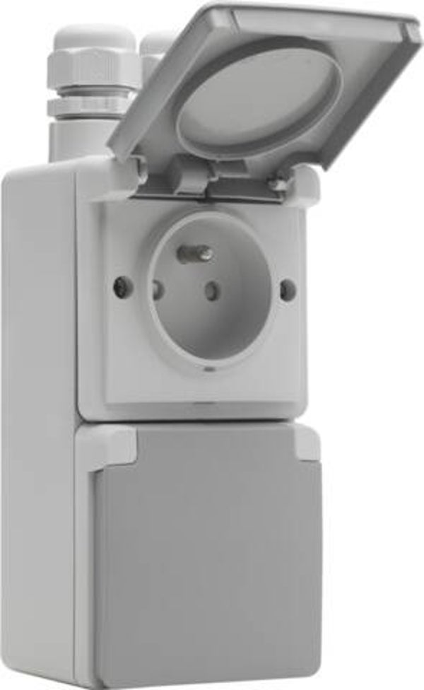 Niko Waterbestendig dubbel stopcontact vertikaal grijs Niko 700-37730