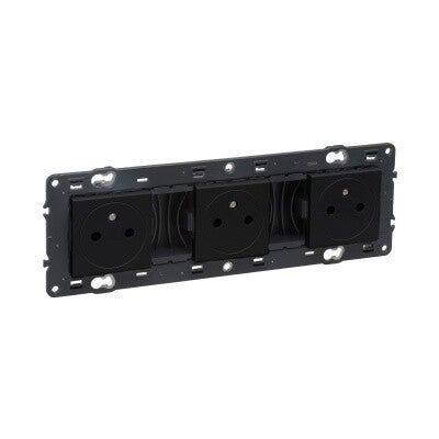 Legrand Valena Next vlak stopcontact 3x2P+A 16A Set Zwart schroef - 741733