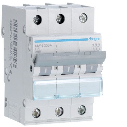 Hager Automaat 3kA - C - 3P - 6A - 3M - MWN306A