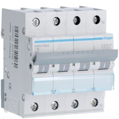 Hager Automaat 3kA - C - 3P+N - 16A - 4M - MWN616A