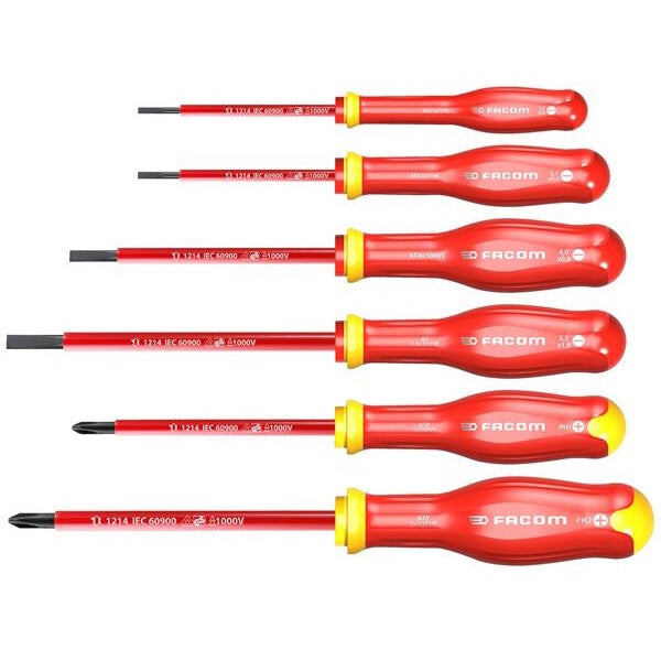 Facom set van 6  schroevendraaiers (sleuf) 1000V FACATPVEJ6PB