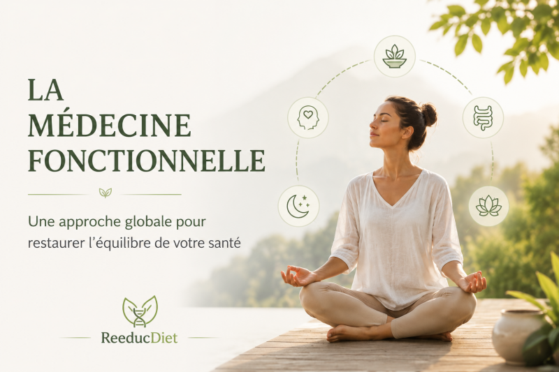 Médecine fonctionnelle : approche personnalisée de la santé intégrative prenant en compte la nutrition, le microbiote, le sommeil, le stress et l'équilibre global de l'organisme.