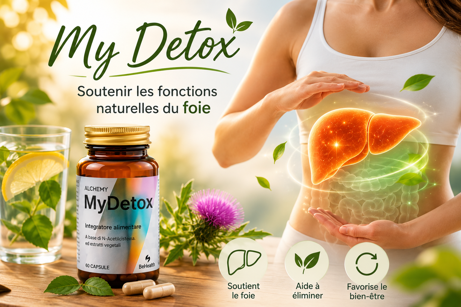 My Detox, complément alimentaire pour soutenir les fonctions naturelles du foie, favoriser l'élimination des toxines et accompagner le bien-être métabolique.