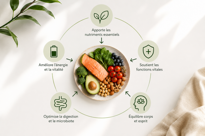La micronutrition optimise la santé grâce aux nutriments, au microbiote et à une alimentation personnalisée.
