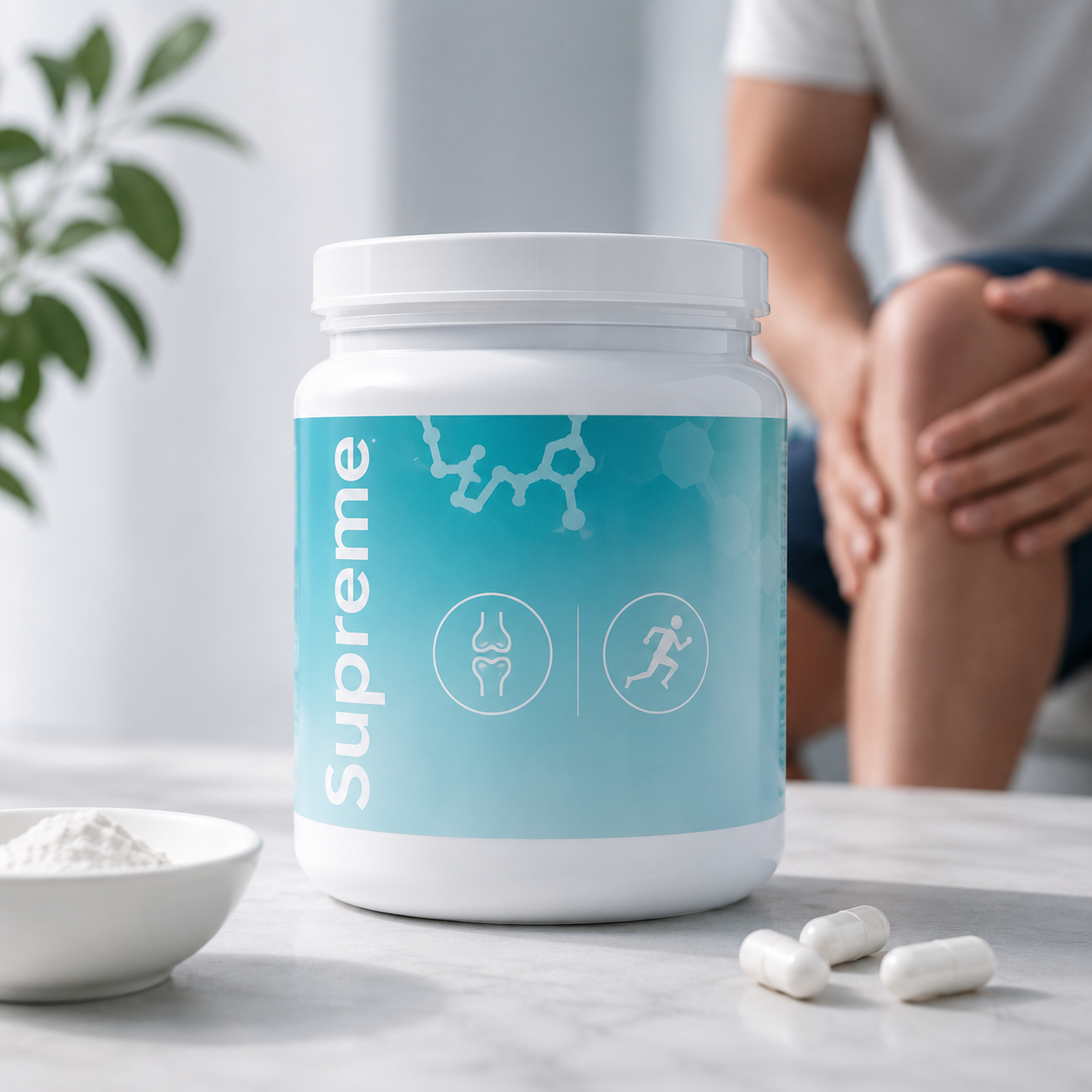 Supreme Ossa e Articolazioni pour le soutien des muscles, des articulations et de la mobilité. Complément au collagène présenté dans une ambiance bien-être et récupération articulaire.