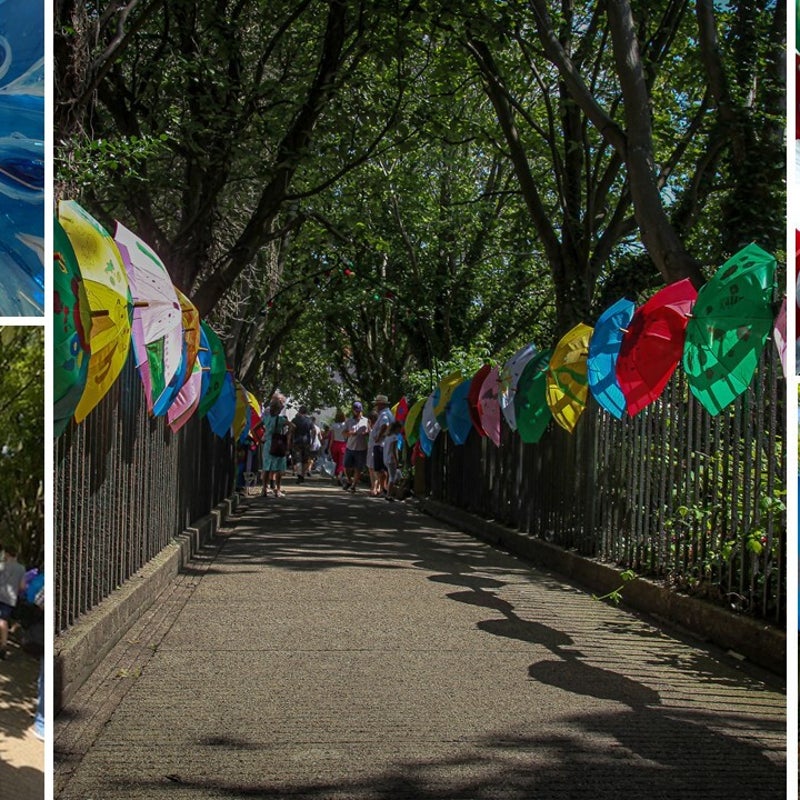 Umbrellas on the railings