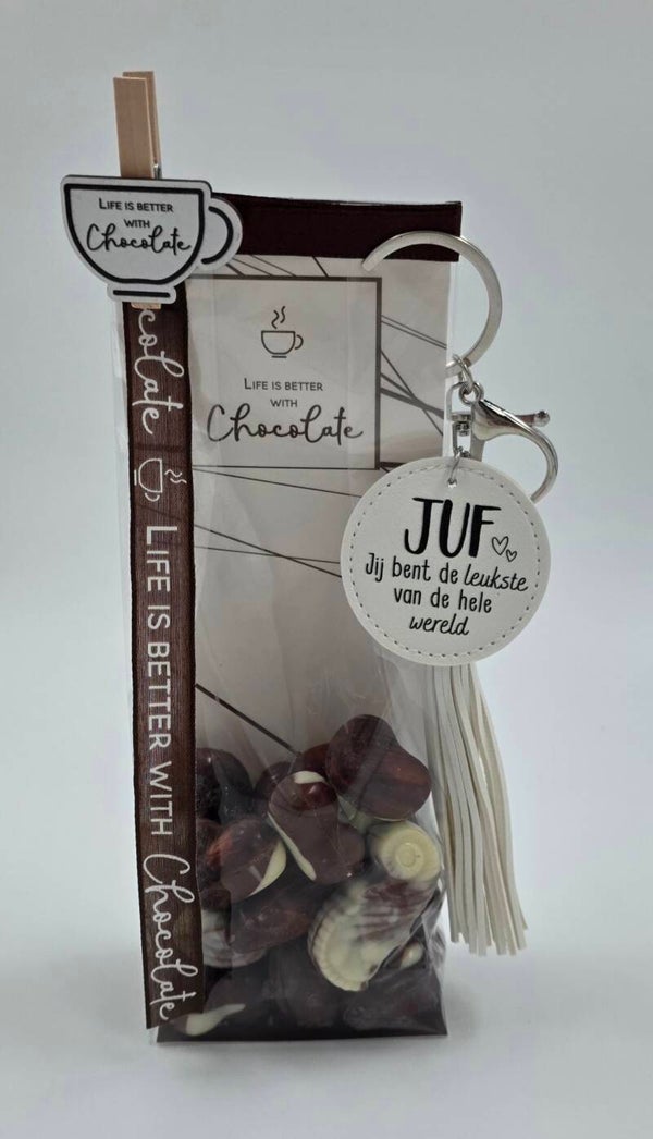 Chocoladegeschenk Juf met Sleutelhanger