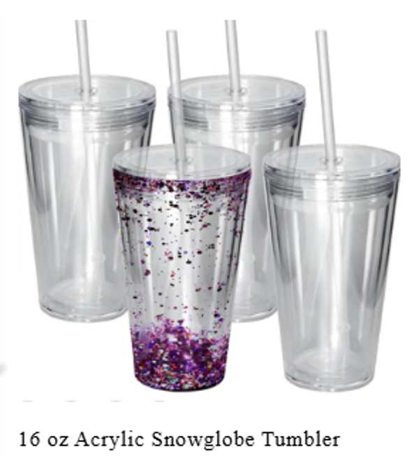 16 oz Acrylic Snow Globe Tumbler