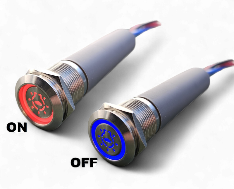 NorTide drukknop schakelaar met rode en blauwe LED 12V / 24V RVS