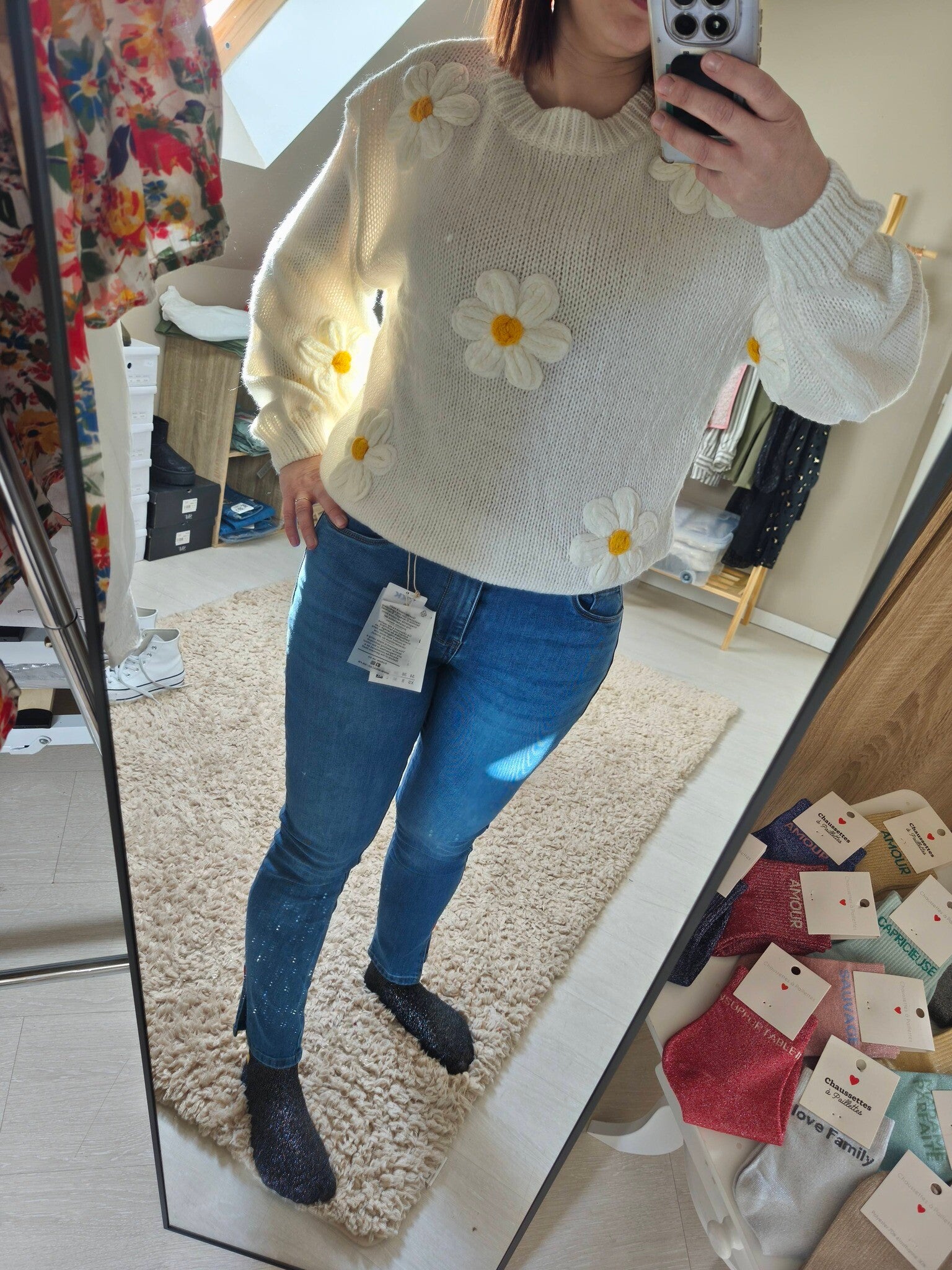 Pull à fleur marguerite