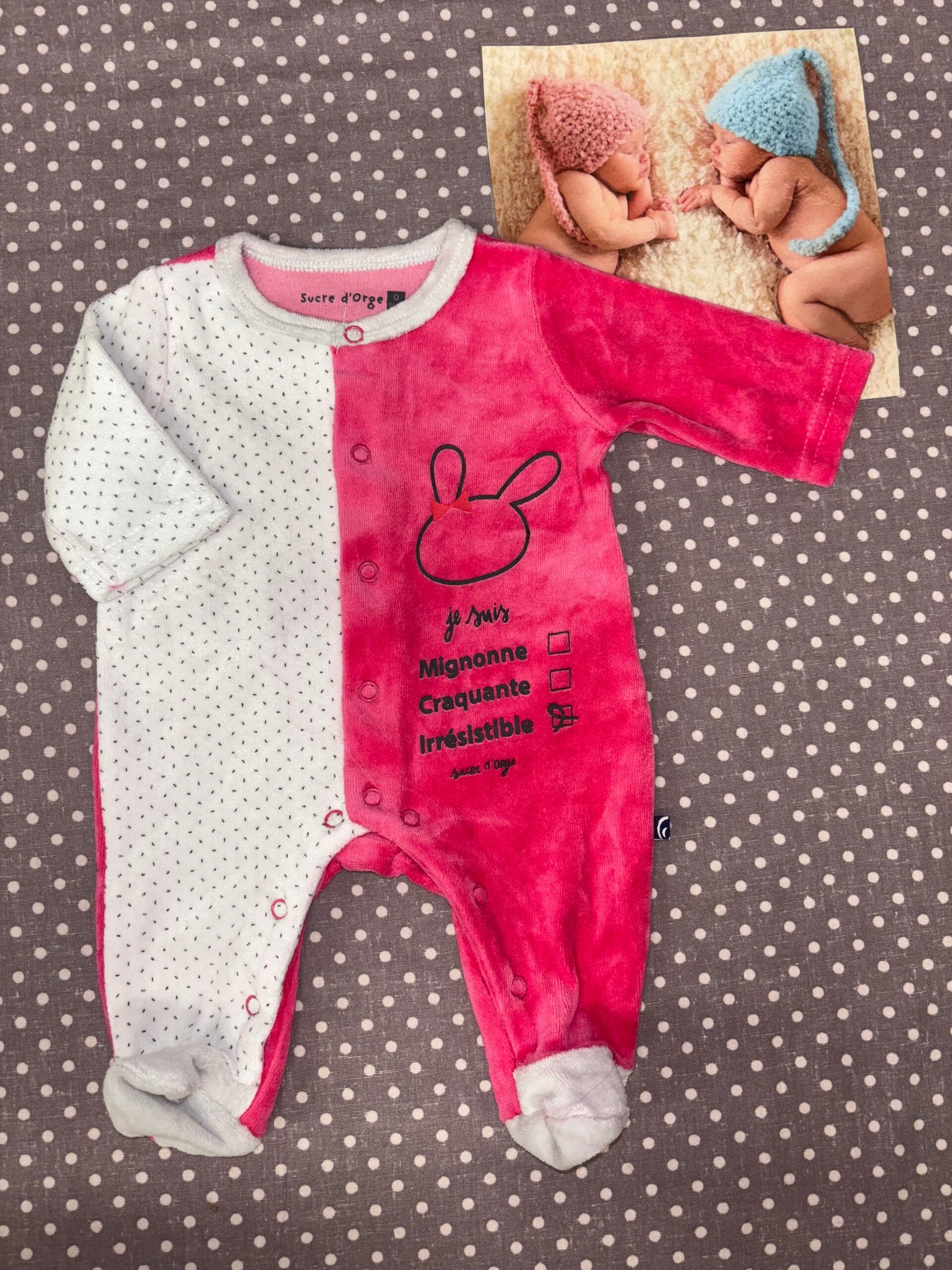 Naissance pyjama rose blanc SUCRE D'ORGE