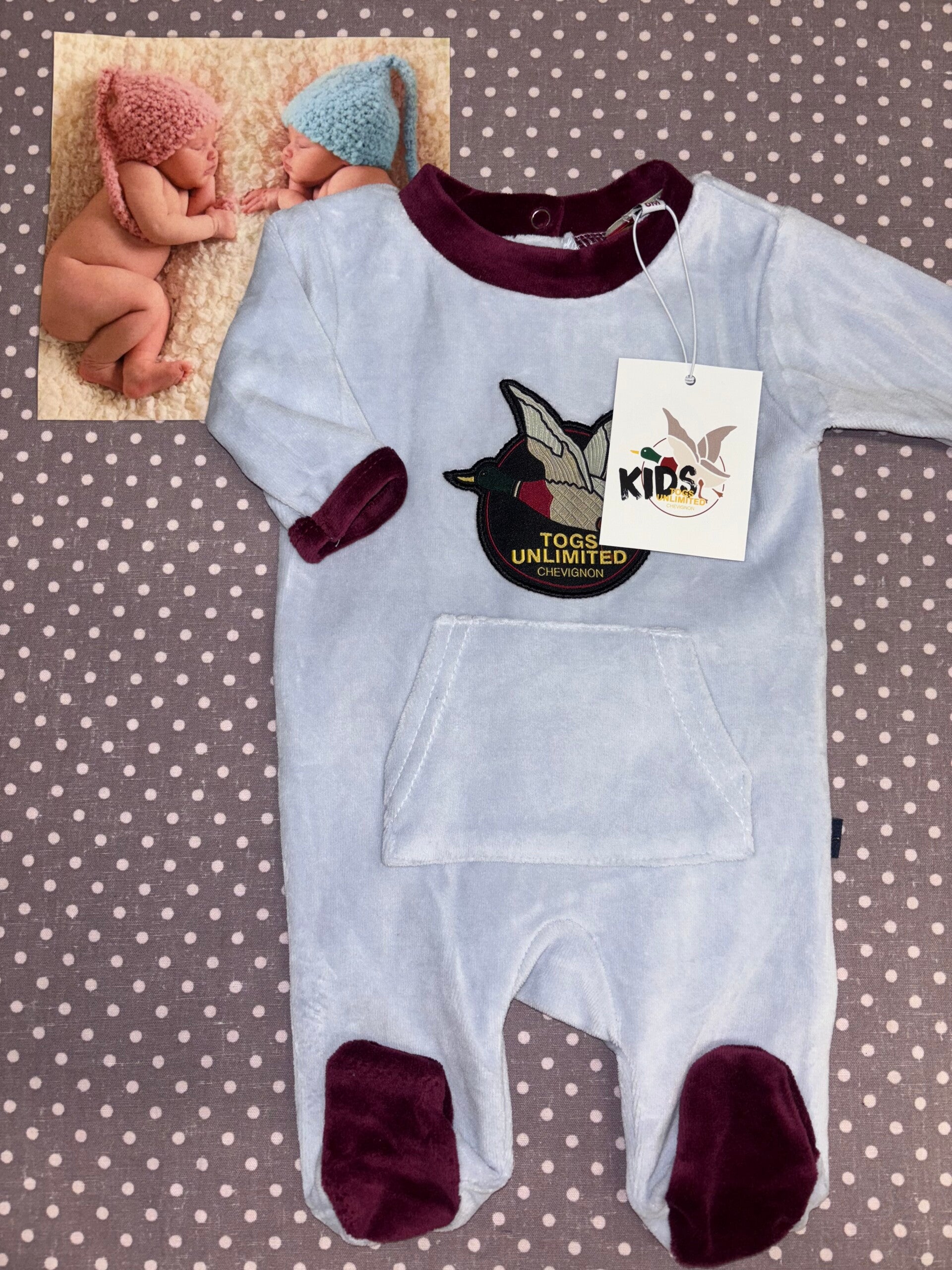 Naissance pyjama bleu ciel bordeau CHEVIGNON