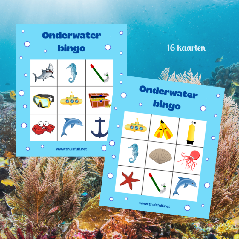 Onderwaterbingo. Een bingospel voor een kinderfeestje diep in de zee!